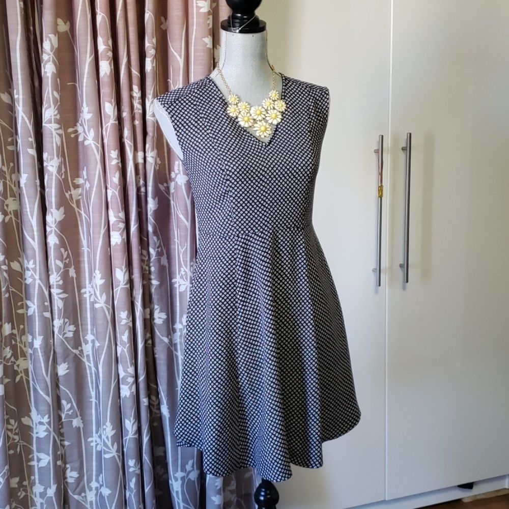 Ann Taylor navy blue polka dot dress sz 0p